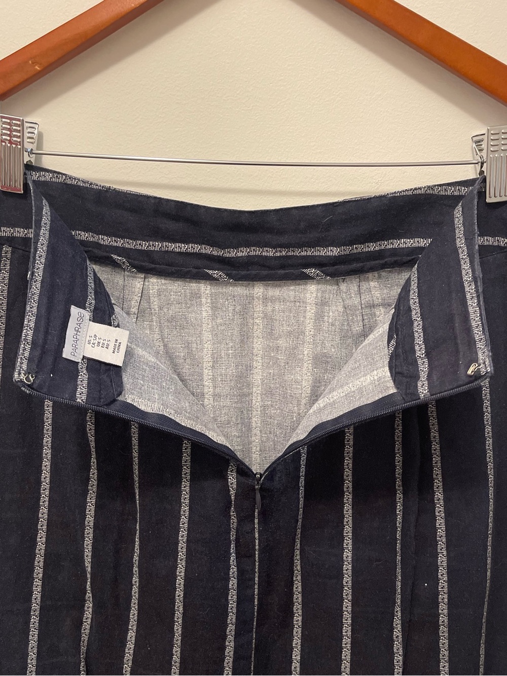 Paraphrase Navy and White Vertical-Stripe Tie-Waist A-Line Skirt - Picture 8 of 9